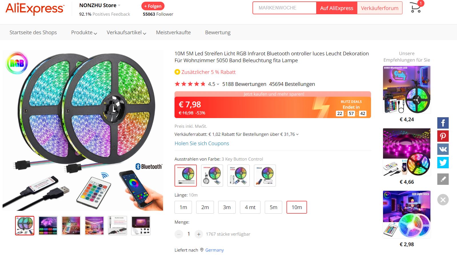 Dropshipping Beispiel von AliExpress. LED Lichter